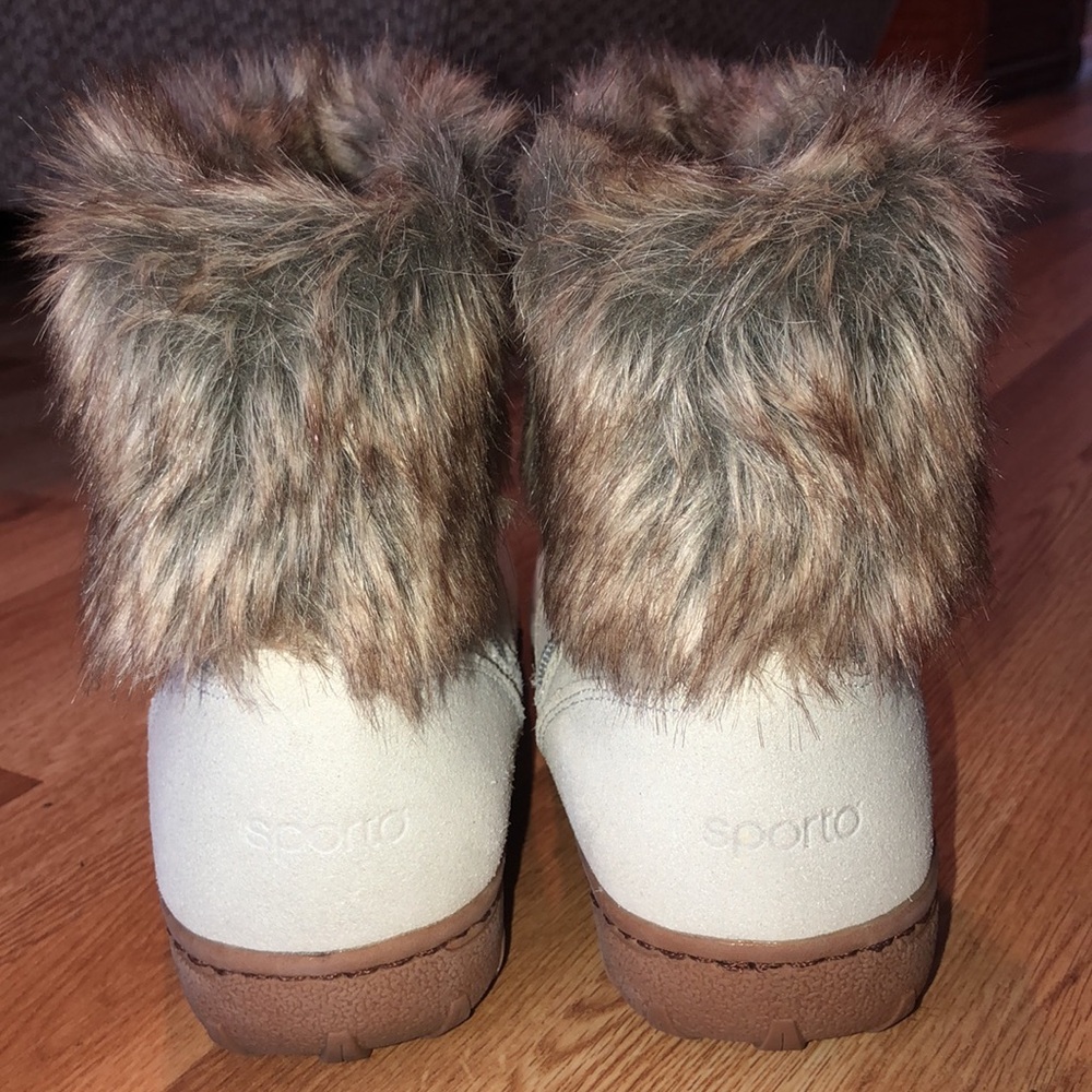 Sporto Ballad Ankle Boots Winter White Suede Faux Fur Side Zip - Picture 3 of 7